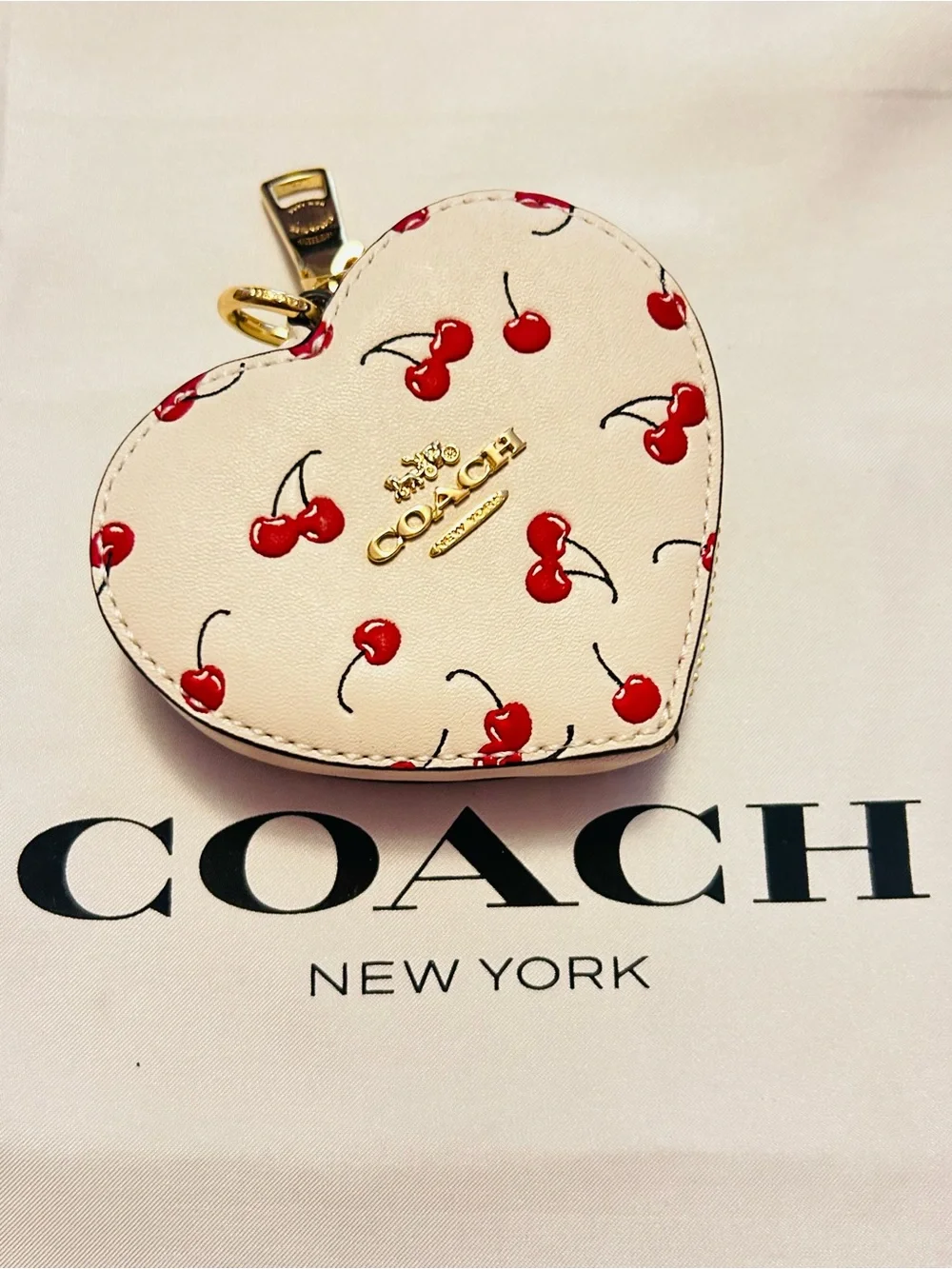 Coach Cherry Heart Coin Purse Wallet Keychain/ Bag Charm